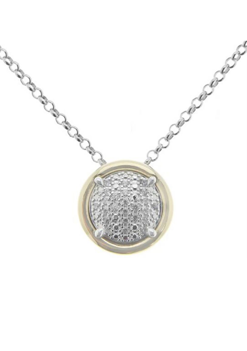 1/10 ct. t.w. Diamond Pendant with 20 Inch Rolo Chain in Sterling Silver and 14K Yellow Gold