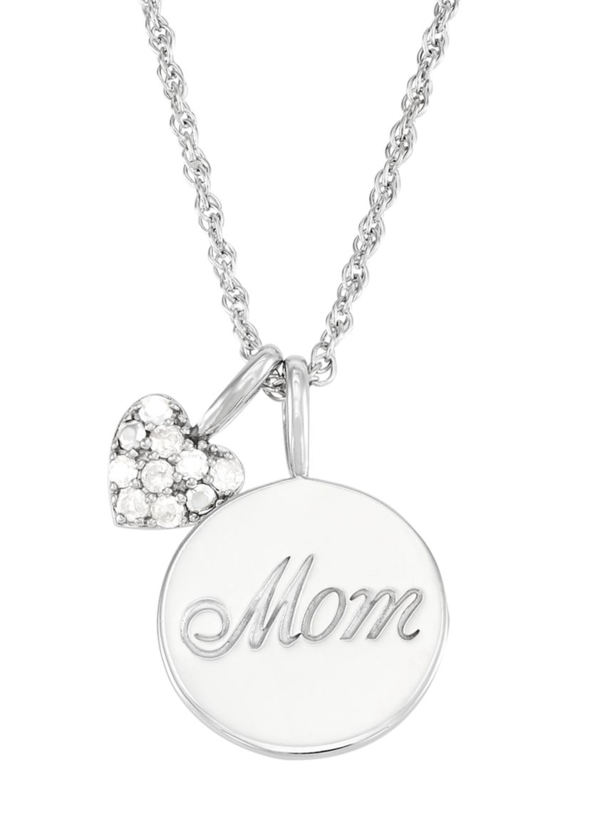 1/10 ct. t.w. Diamond Mom and Heart Pendant with 18" Rope Chain in Sterling Silver