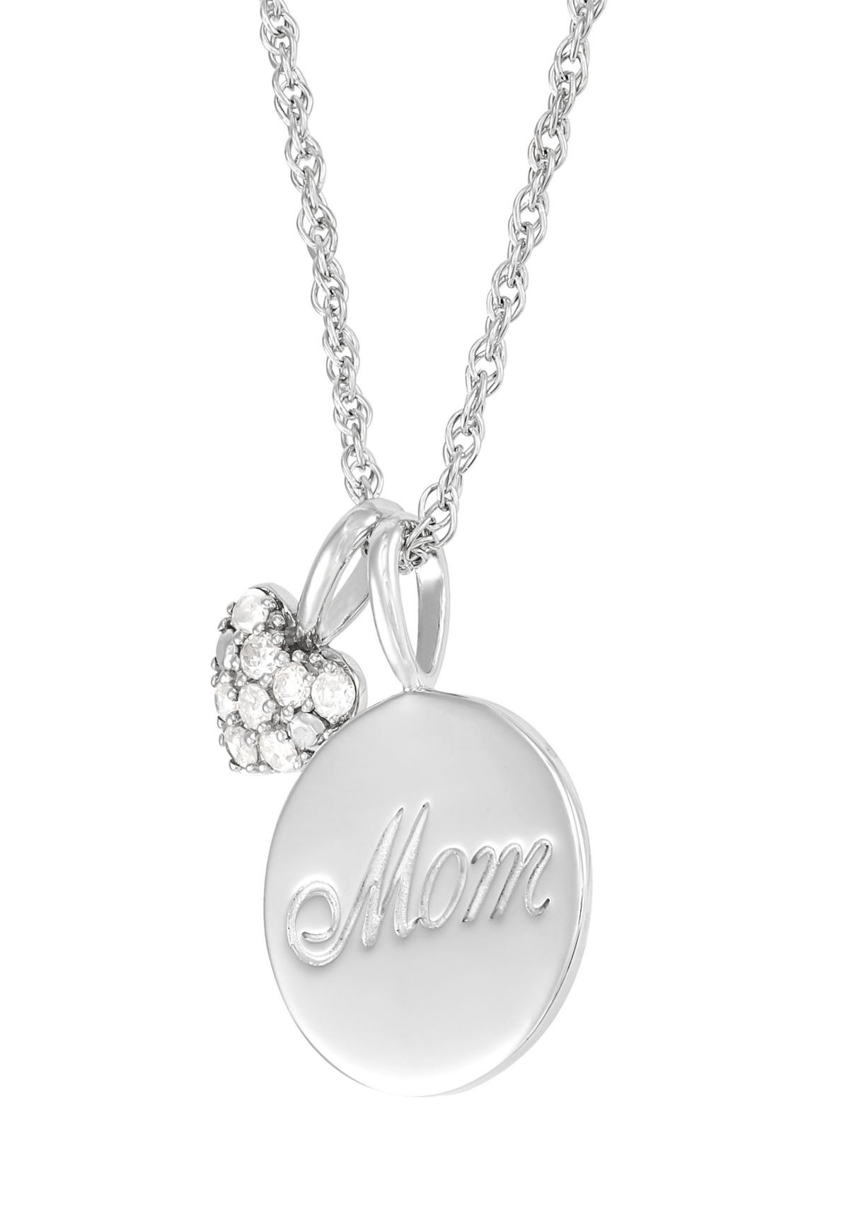 1/10 ct. t.w. Diamond Mom and Heart Pendant with 18" Rope Chain in Sterling Silver