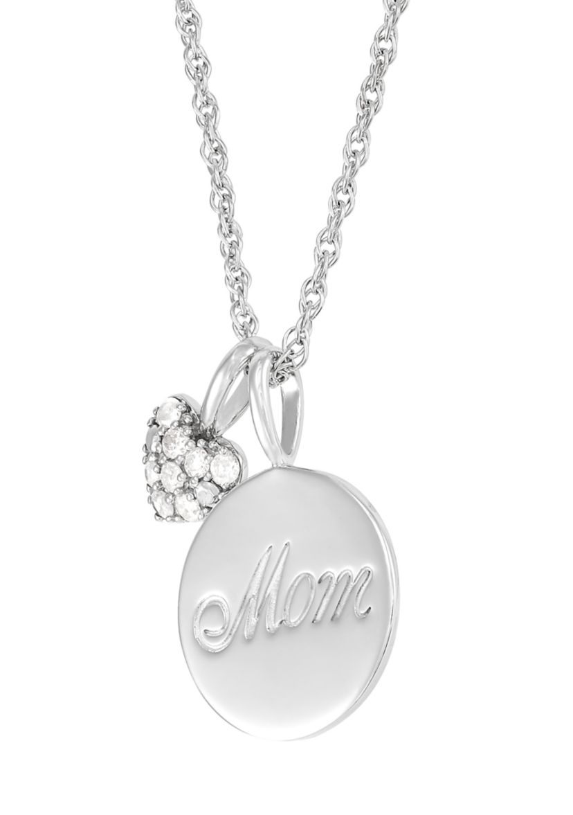 1/10 ct. t.w. Diamond Mom and Heart Pendant with 18" Rope Chain in Sterling Silver