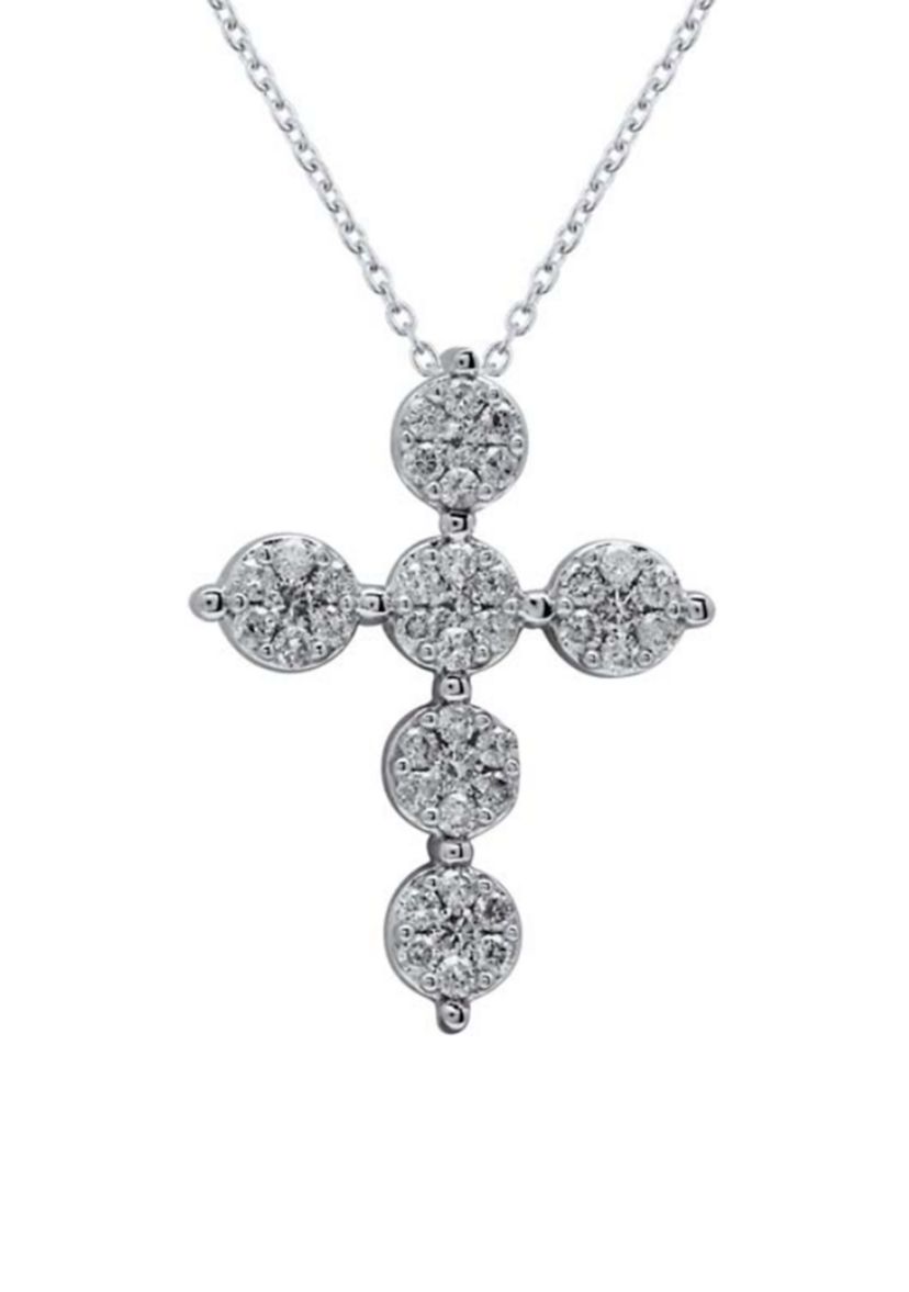 1/2 ct. t.w. Diamond Cross Necklace in 10K White Gold with 18" Cable Chain