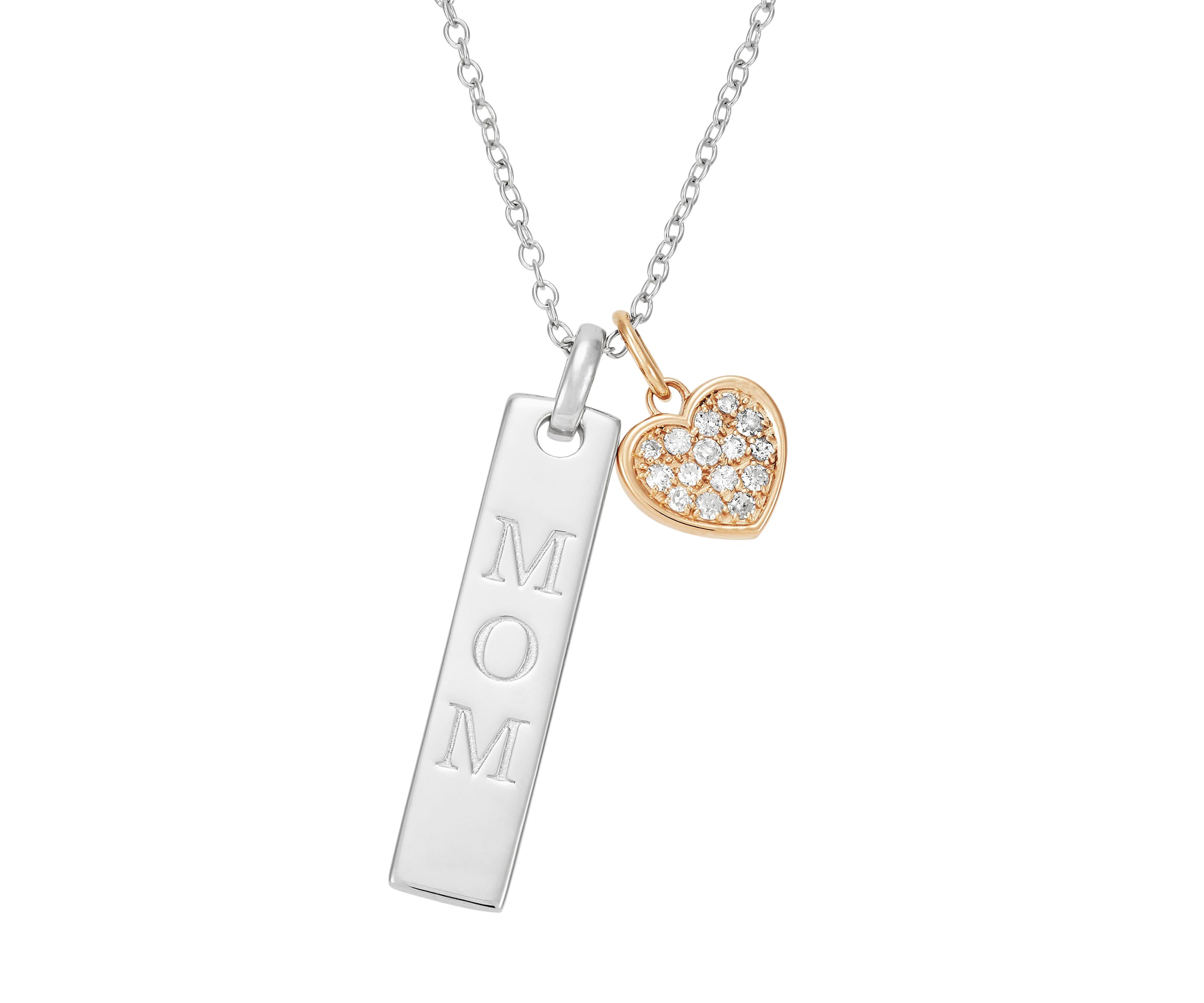 1/10 ct. t.w. Diamond Mom Drop Heart Pendant Necklace in Sterling Silver + 10K Yellow Gold
