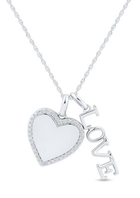 Belk & Co 1/8 ct. t.w. Diamond Heart and Love Pendant with 18" Rope Chain Sterling Silver, 18 in