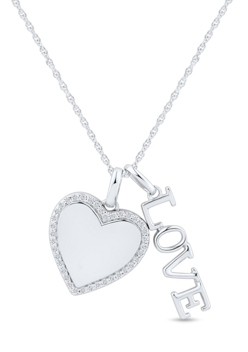 1/8 ct. t.w. Diamond Heart and Love Pendant with 18" Rope Chain Sterling Silver