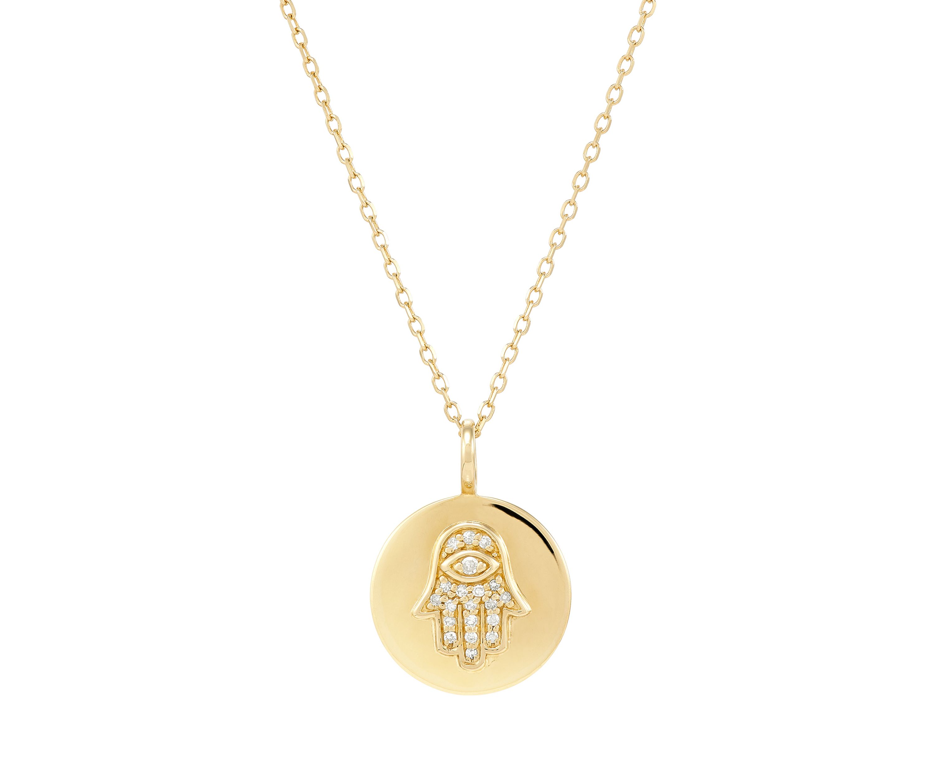 1/10 ct. t.w. Diamond Hamasa Pendant Necklace with 17" Cable Chain in 14K Yellow Gold