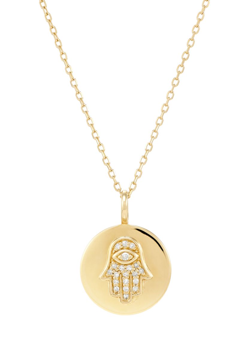 1/10 ct. t.w. Diamond Hamasa Pendant Necklace with 17" Cable Chain in 14K Yellow Gold