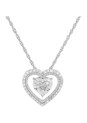 Belk & Co 1/4 Ct. T.w. Diamond Heart Pendant Necklace With 18"" Rope Chain In Sterling Silver