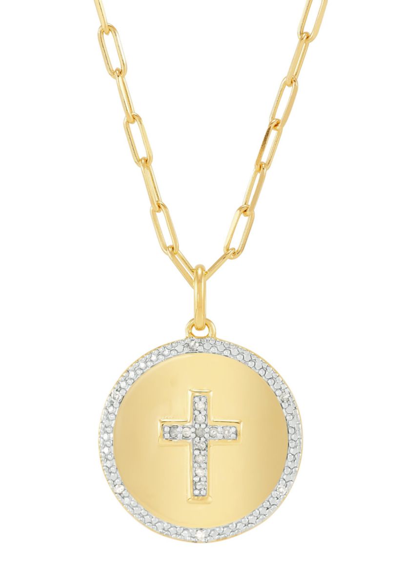 1/10 ct. t.w. Circle Pendant Necklace with 20" Paperclip Chain in Gold over Sterling Silver