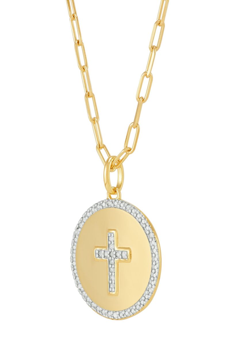 1/10 ct. t.w. Circle Pendant Necklace with 20" Paperclip Chain in Gold over Sterling Silver