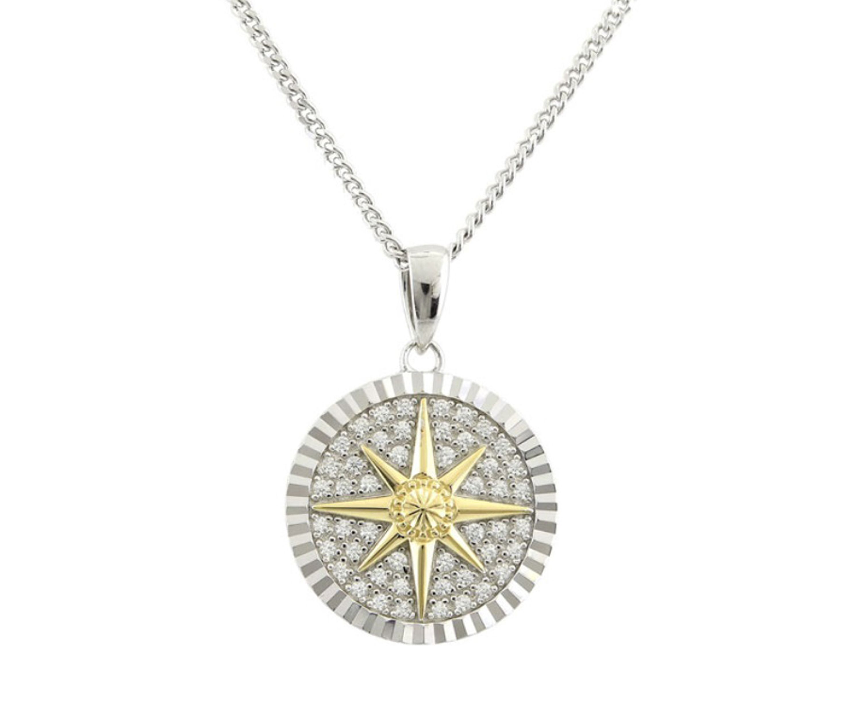 1/4 ct. t.w. Diamond North Star Necklace with 18" Curb Chain in Sterling Silver and 10K Yellow Gold