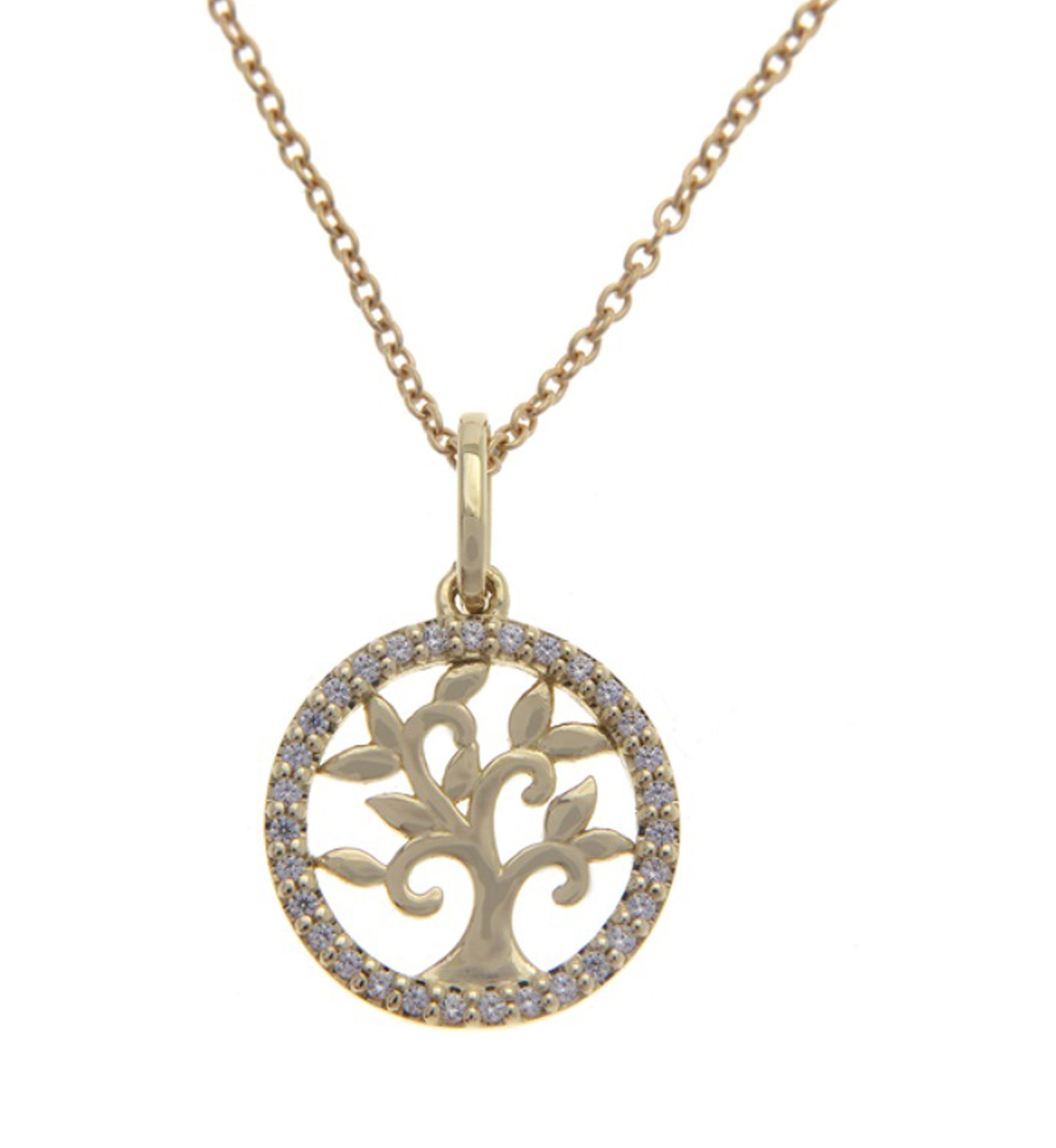 1/10 ct. t.w. Diamond Tree Pendant with 17" Cable Chain Necklace in 10K Yellow Gold
