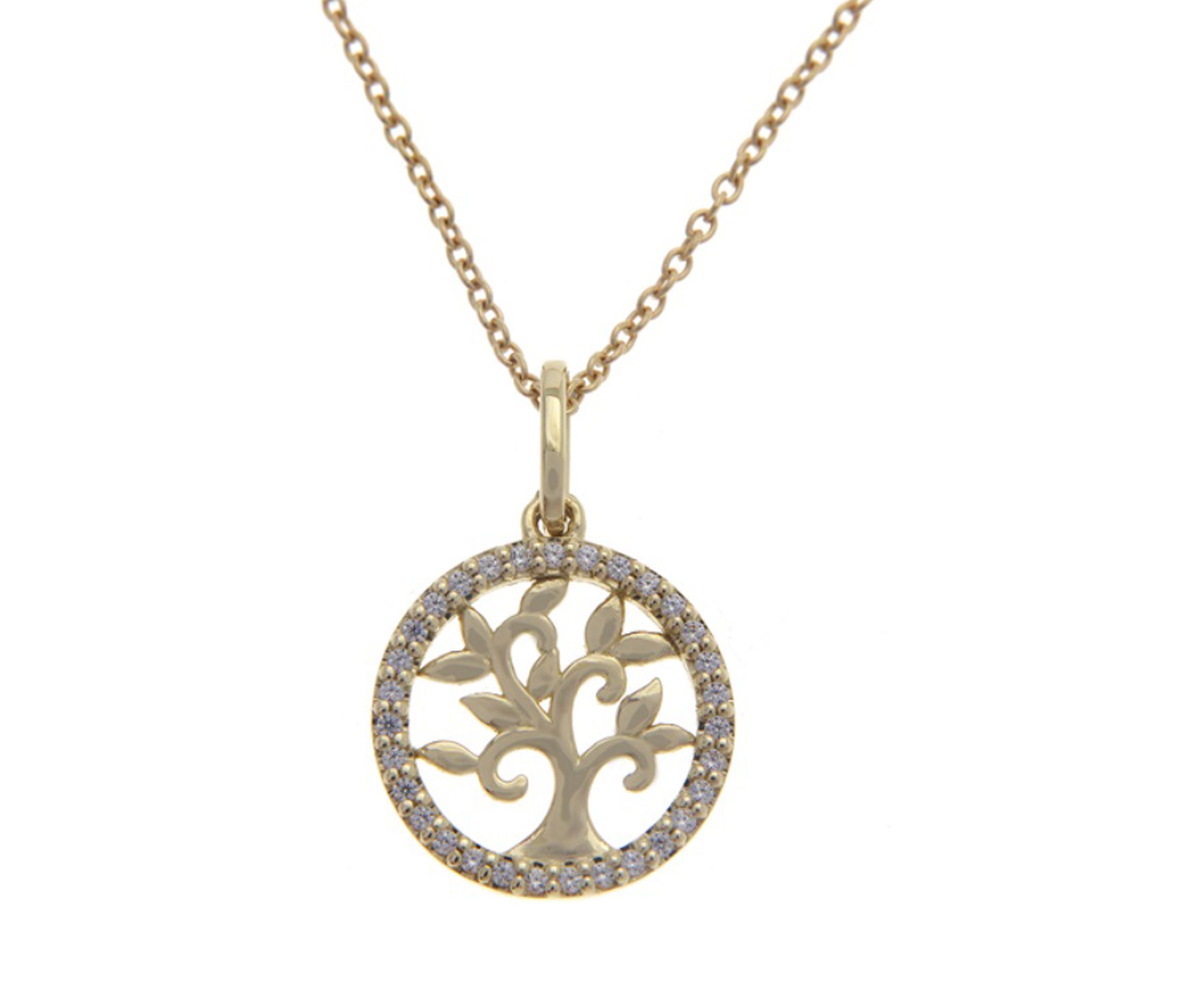 1/10 ct. t.w. Diamond Tree Pendant with 17" Cable Chain Necklace in 10K Yellow Gold