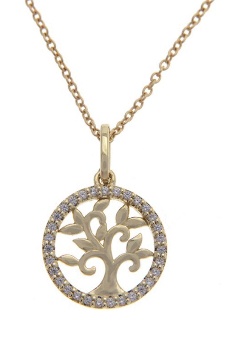 1/10 ct. t.w. Diamond Tree Pendant with 17" Cable Chain Necklace in 10K Yellow Gold