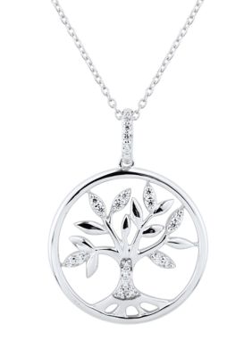 Belk & Co 1/10 ct. t.w. Lab Grown Diamond Family Tree Pendant Necklace with 18'' Cable Chain in Sterling Silver, 18 in