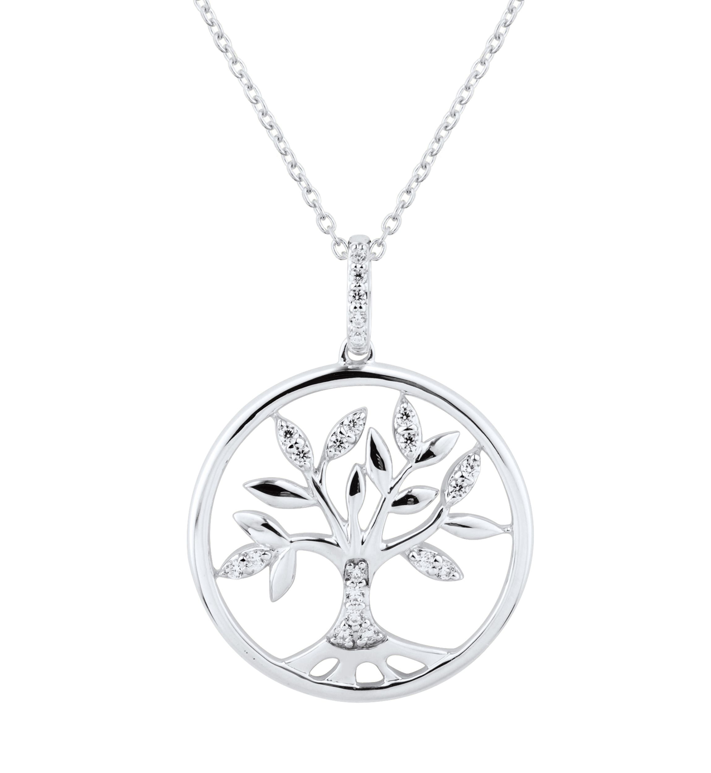 1/10 ct. t.w. Lab Grown Diamond Family Tree Pendant Necklace with 18 Cable Chain in Sterling Silver