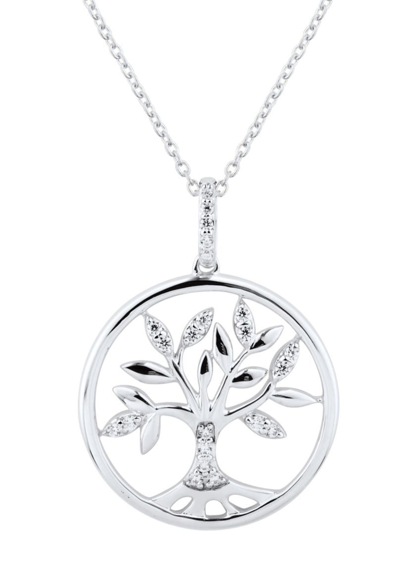 1/10 ct. t.w. Lab Grown Diamond Family Tree Pendant Necklace with 18 Cable Chain in Sterling Silver