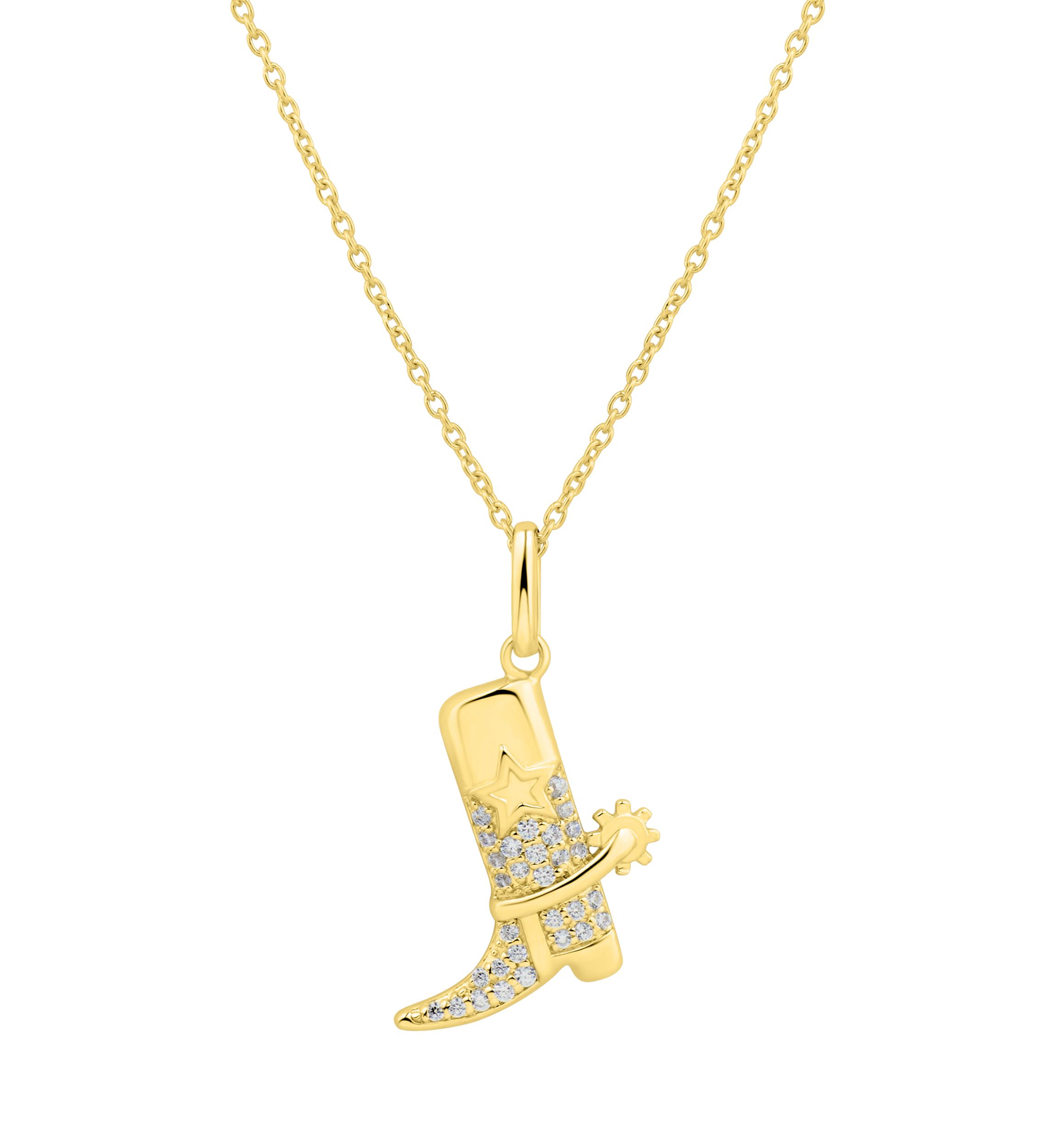 1/10 ct. t.w. Diamond Cowboy Boot Pendant Necklace with 18" Cable Chain in Gold Plated Metal