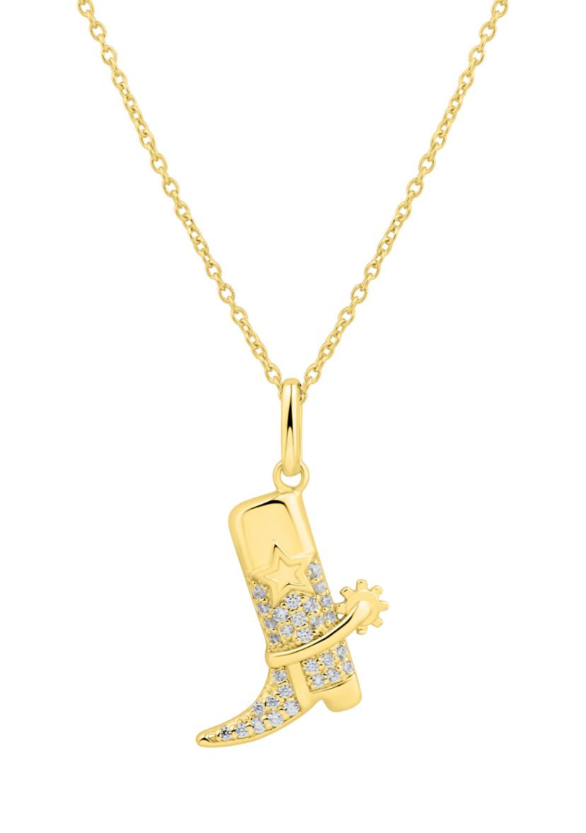 1/10 ct. t.w. Diamond Cowboy Boot Pendant Necklace with 18" Cable Chain in Gold Plated Metal