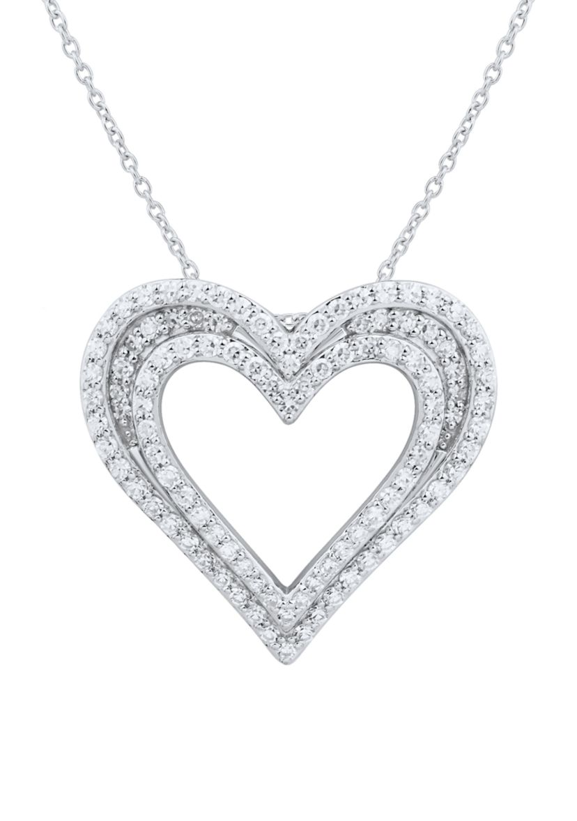 1 ct. t.w. Lab Grown Diamond Heart Pendant Necklace with 18" Cable Chain in Sterling Silver