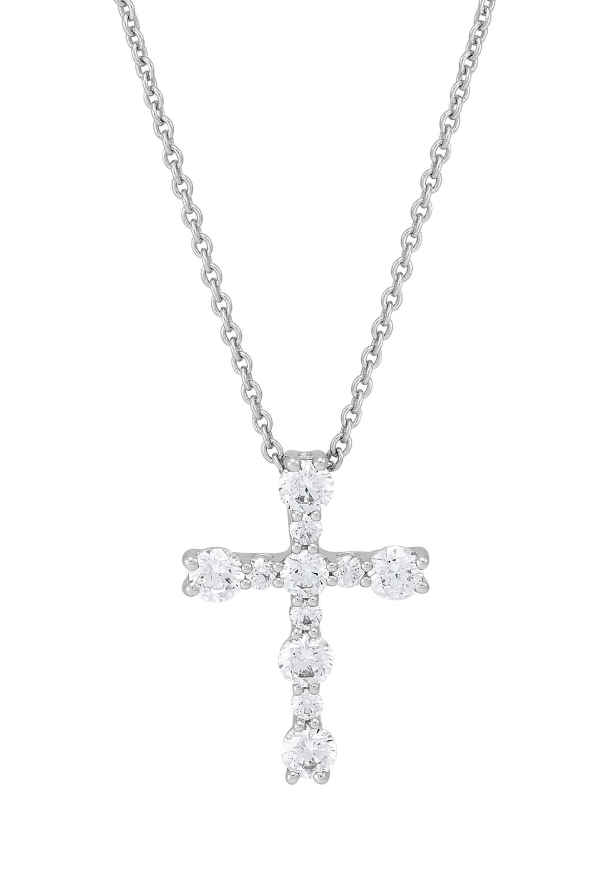 1 ct. t.w. Lab Grown Diamond Cross Pendant with 18" Cable Chain in Sterling Silver