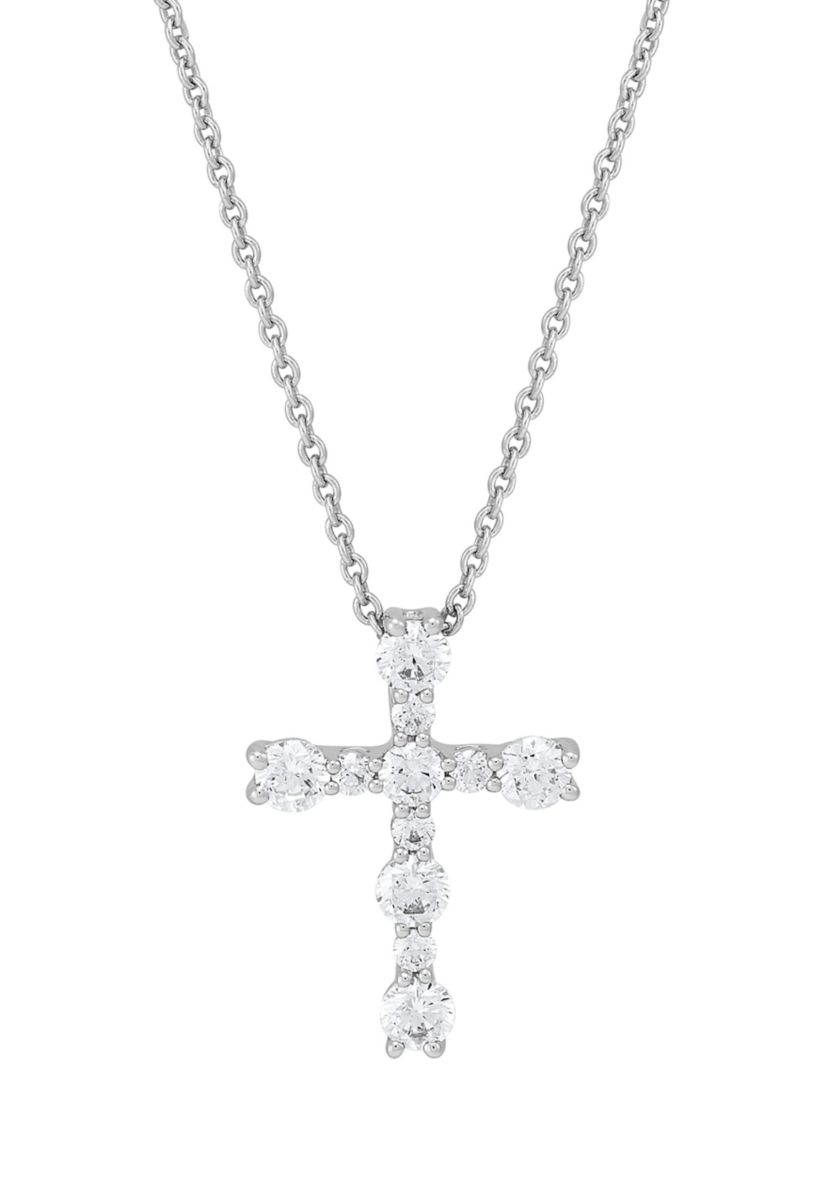 1 ct. t.w. Lab Grown Diamond Cross Pendant with 18" Cable Chain in Sterling Silver