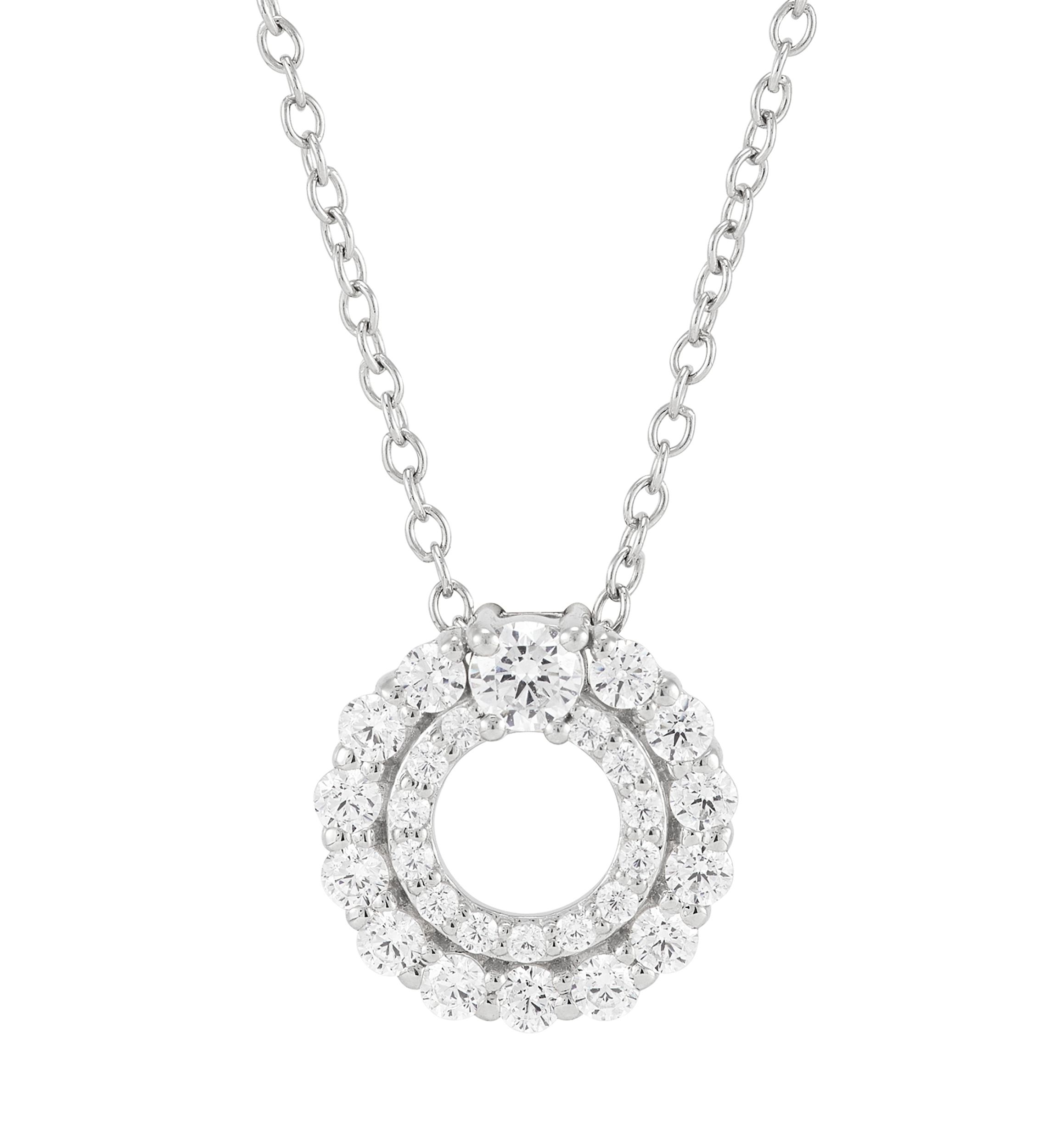 1/2 ct. t.w. Lab Grown Diamond Circle Pendant Necklace with 18 Cable Chain Sterling Silver