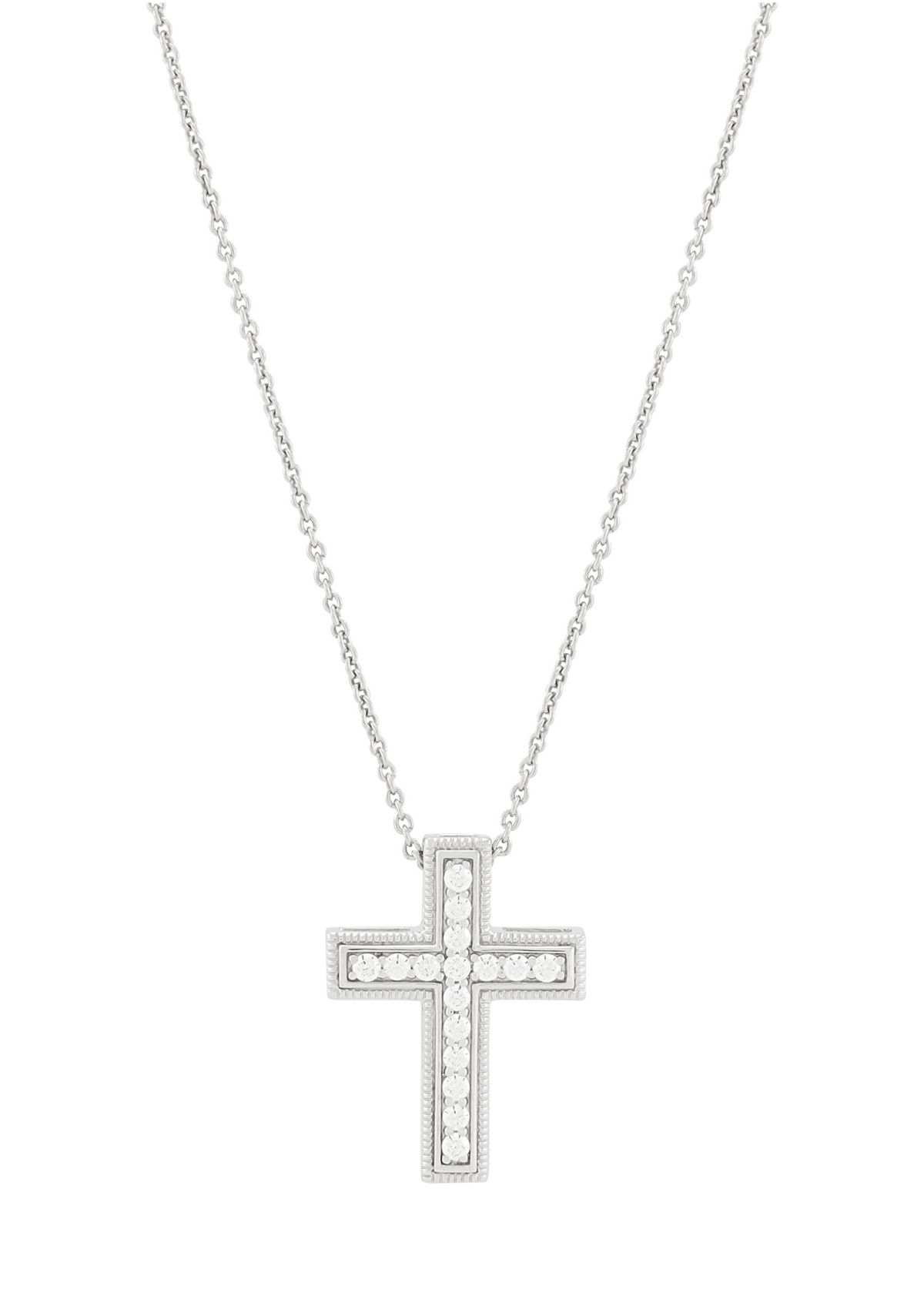 1/4 ct. t.w. Lab Grown Diamond Cross Pendant Necklace with 18" Cable Chain in Sterling Silver   