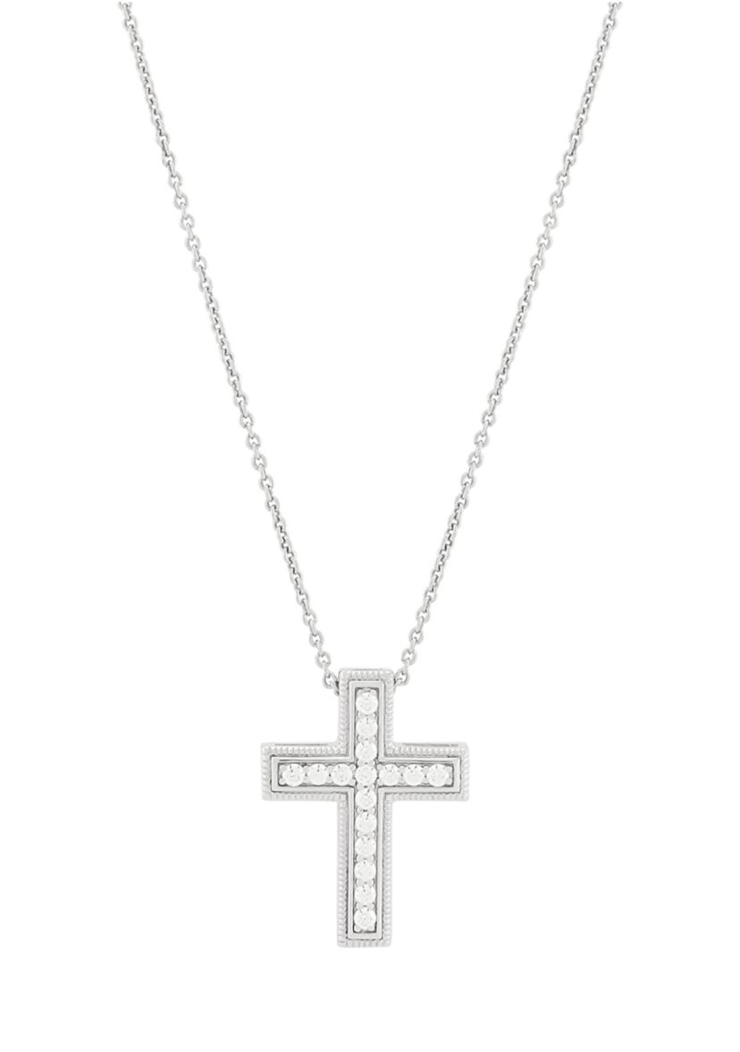 1/4 ct. t.w. Lab Grown Diamond Cross Pendant Necklace with 18" Cable Chain in Sterling Silver   