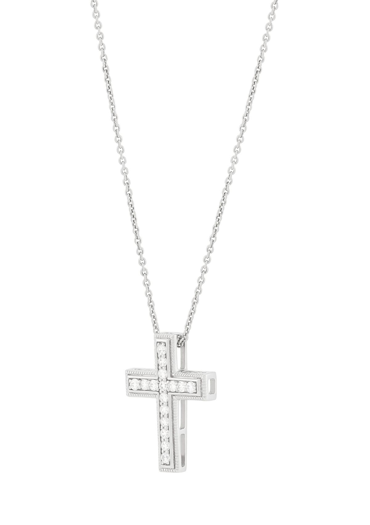 1/4 ct. t.w. Lab Grown Diamond Cross Pendant Necklace with 18" Cable Chain in Sterling Silver   