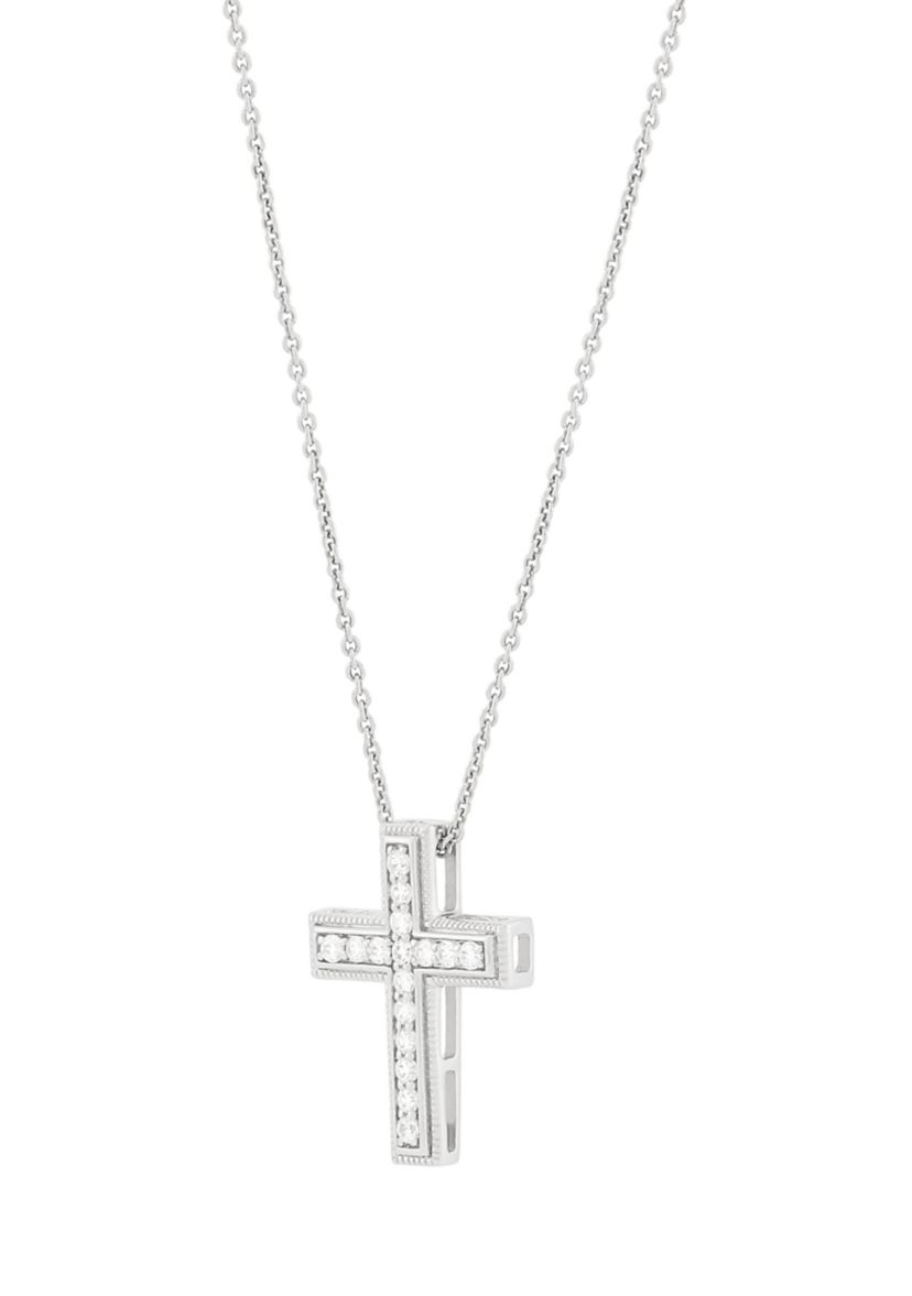 1/4 ct. t.w. Lab Grown Diamond Cross Pendant Necklace with 18" Cable Chain in Sterling Silver   