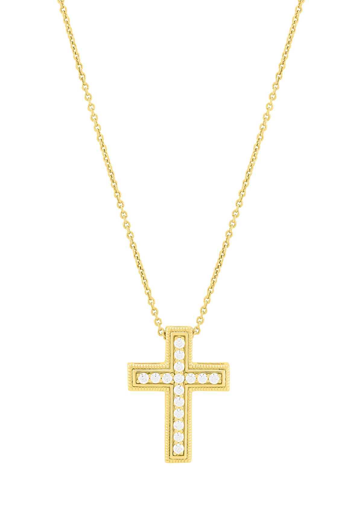 1/4 ct. t.w. Lab Grown Diamond Cross Pendant with 18 Cable Chain in Gold over Sterling Silver