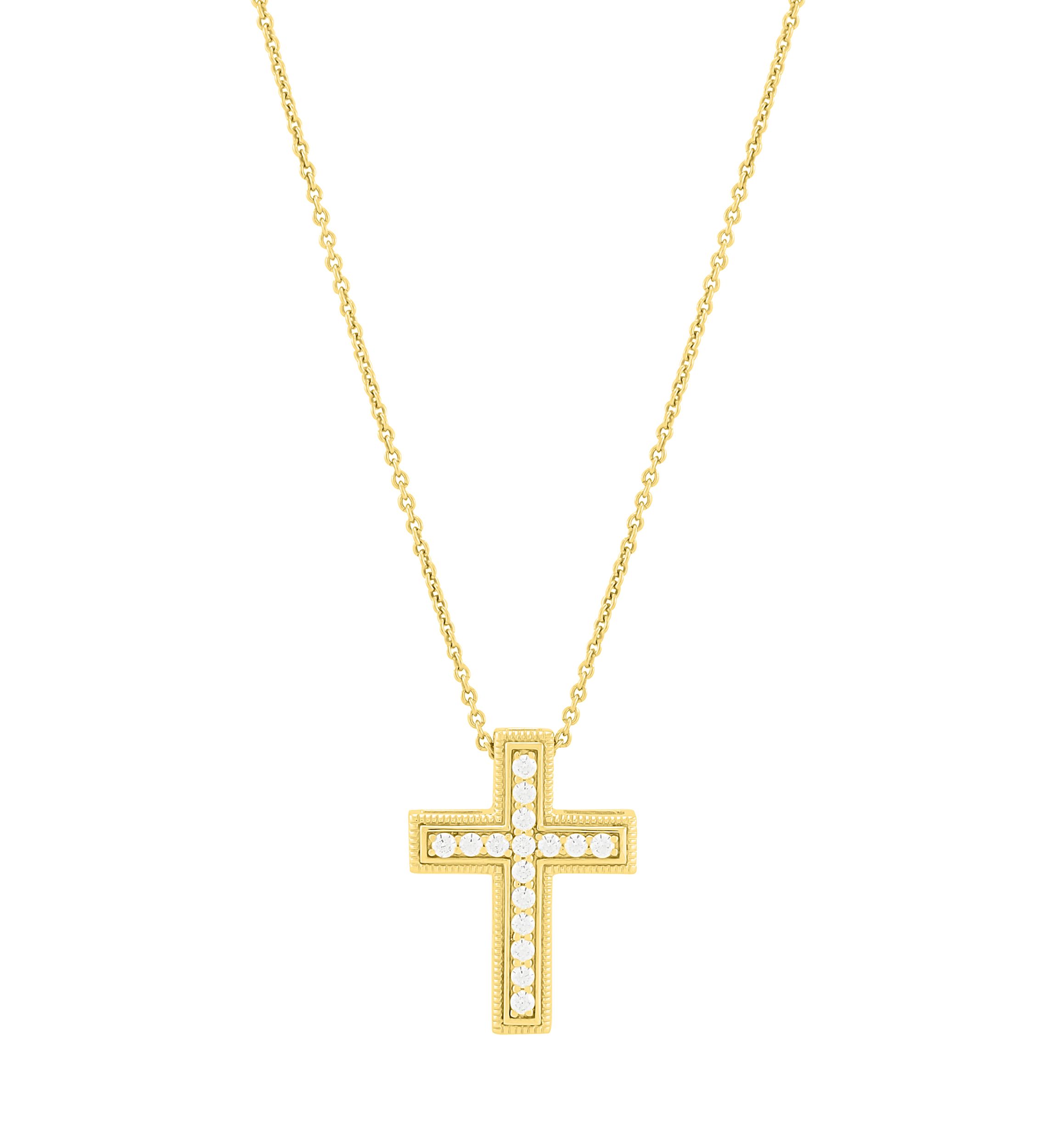 1/4 ct. t.w. Lab Grown Diamond Cross Pendant with 18 Cable Chain in Gold over Sterling Silver