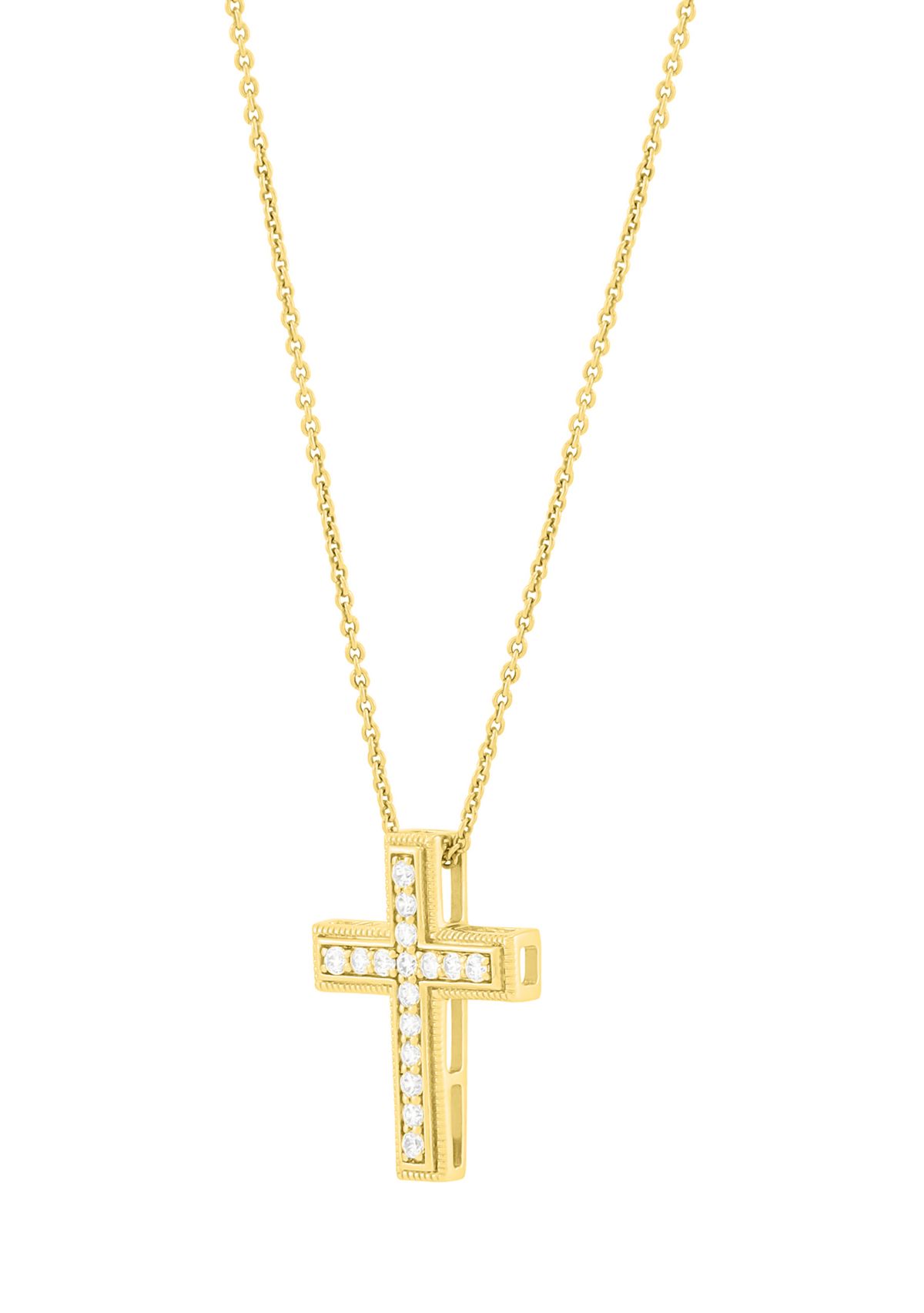 1/4 ct. t.w. Lab Grown Diamond Cross Pendant with 18 Cable Chain in Gold over Sterling Silver