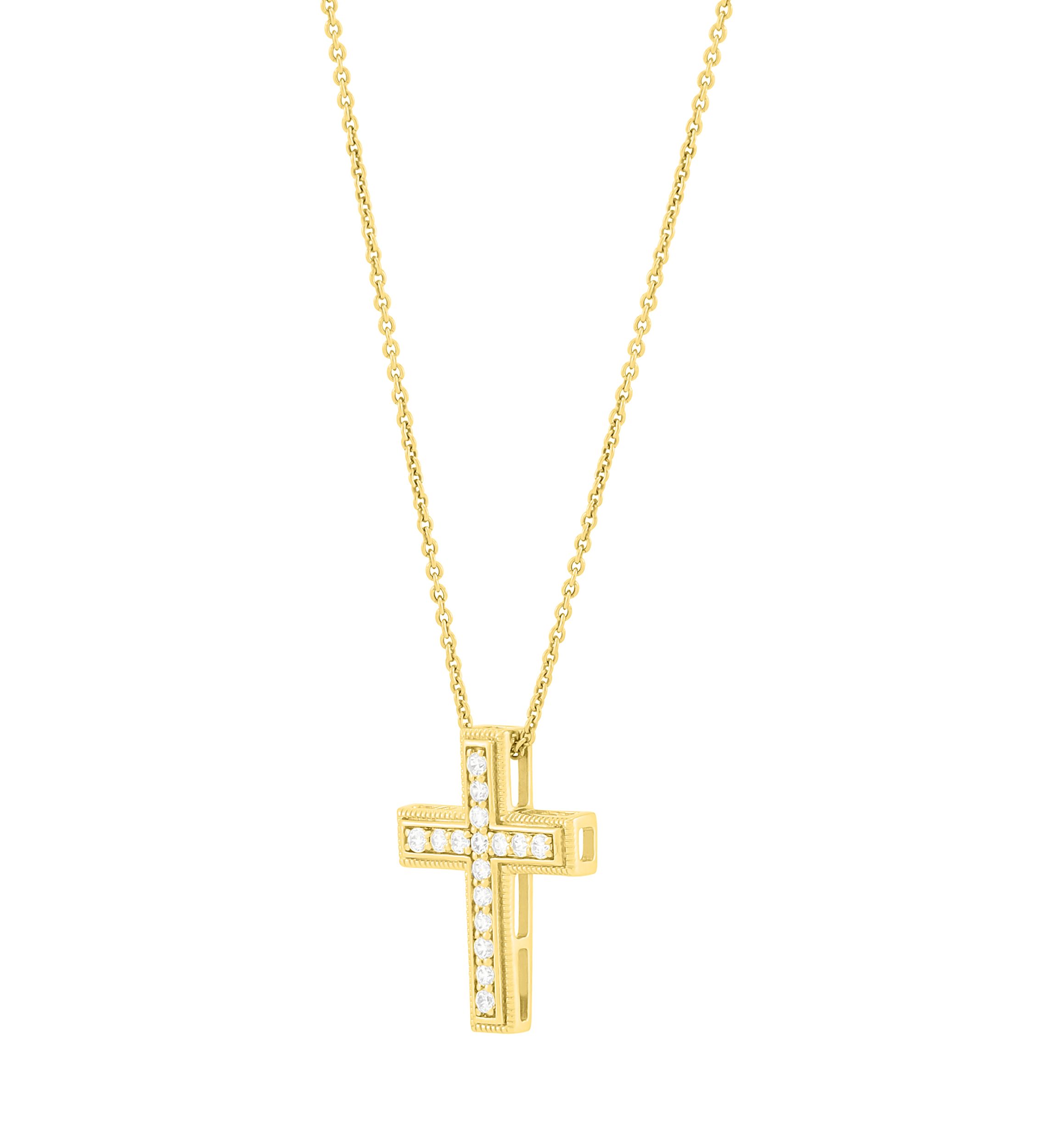 1/4 ct. t.w. Lab Grown Diamond Cross Pendant with 18 Cable Chain in Gold over Sterling Silver