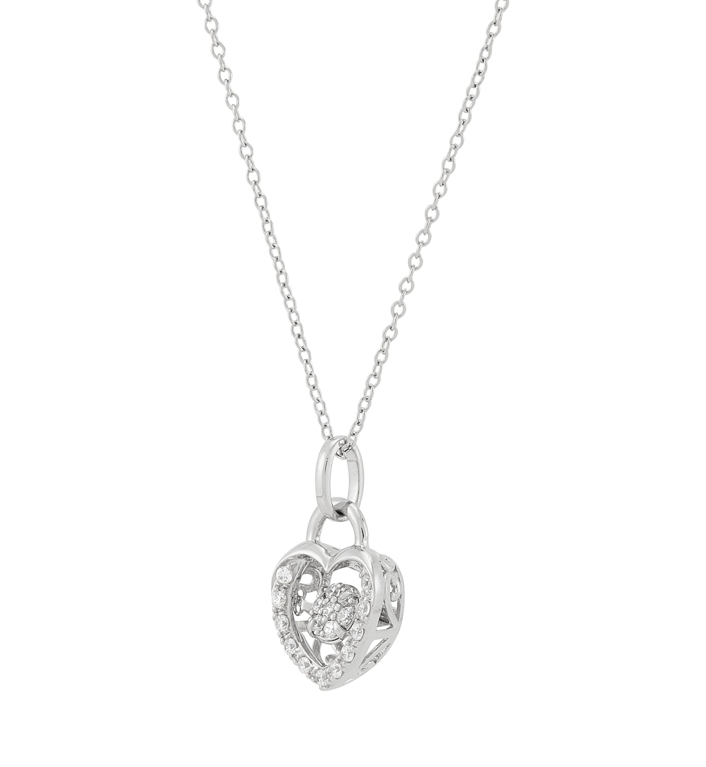 1/5 ct. t.w. Lab Grown Diamond Heart Pendant with 18" Cable Chain in Sterling Silver