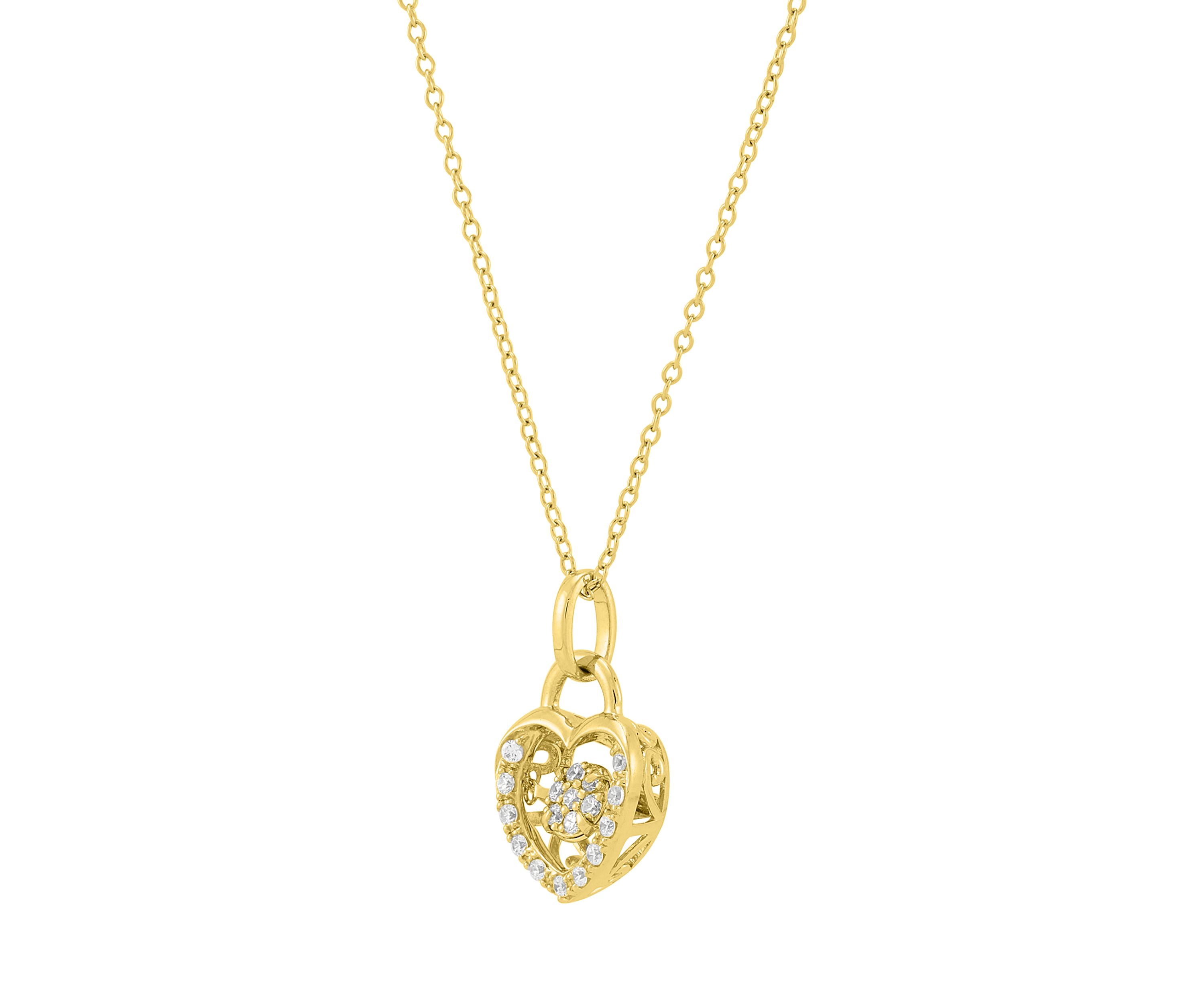 1/5 ct. t.w. Lab Grown Diamond Heart Pendant with 18" Cable Chain in Gold Over Silver