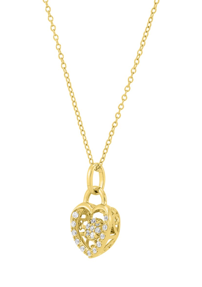 1/5 ct. t.w. Lab Grown Diamond Heart Pendant with 18" Cable Chain in Gold Over Silver