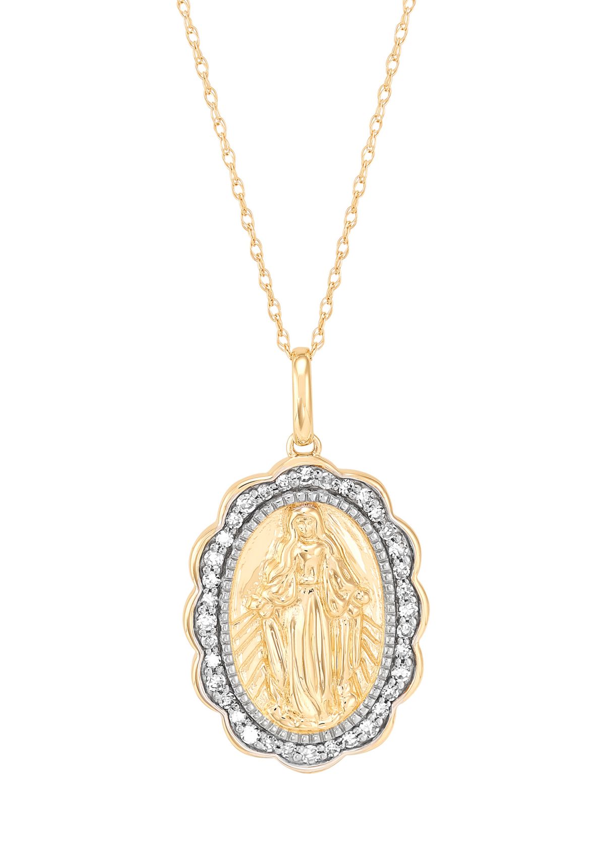 1/4 ct. t.w. Lab Grown Diamond Virgin Mary Pendant with 18" Rope Chain in 10K Yellow Gold