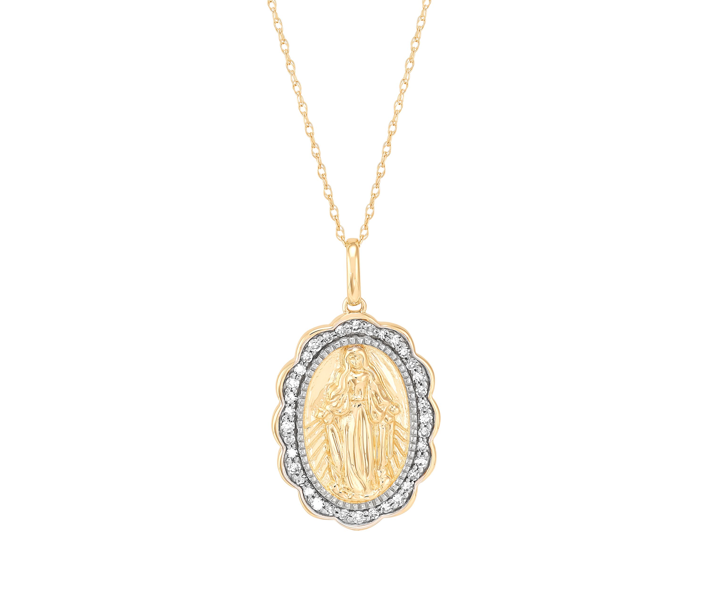 1/4 ct. t.w. Lab Grown Diamond Virgin Mary Pendant with 18" Rope Chain in 10K Yellow Gold