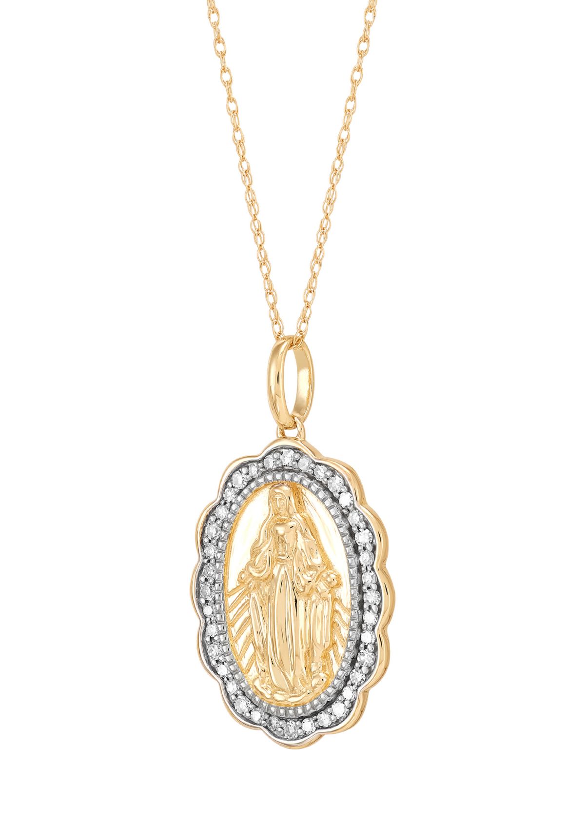 1/4 ct. t.w. Lab Grown Diamond Virgin Mary Pendant with 18" Rope Chain in 10K Yellow Gold