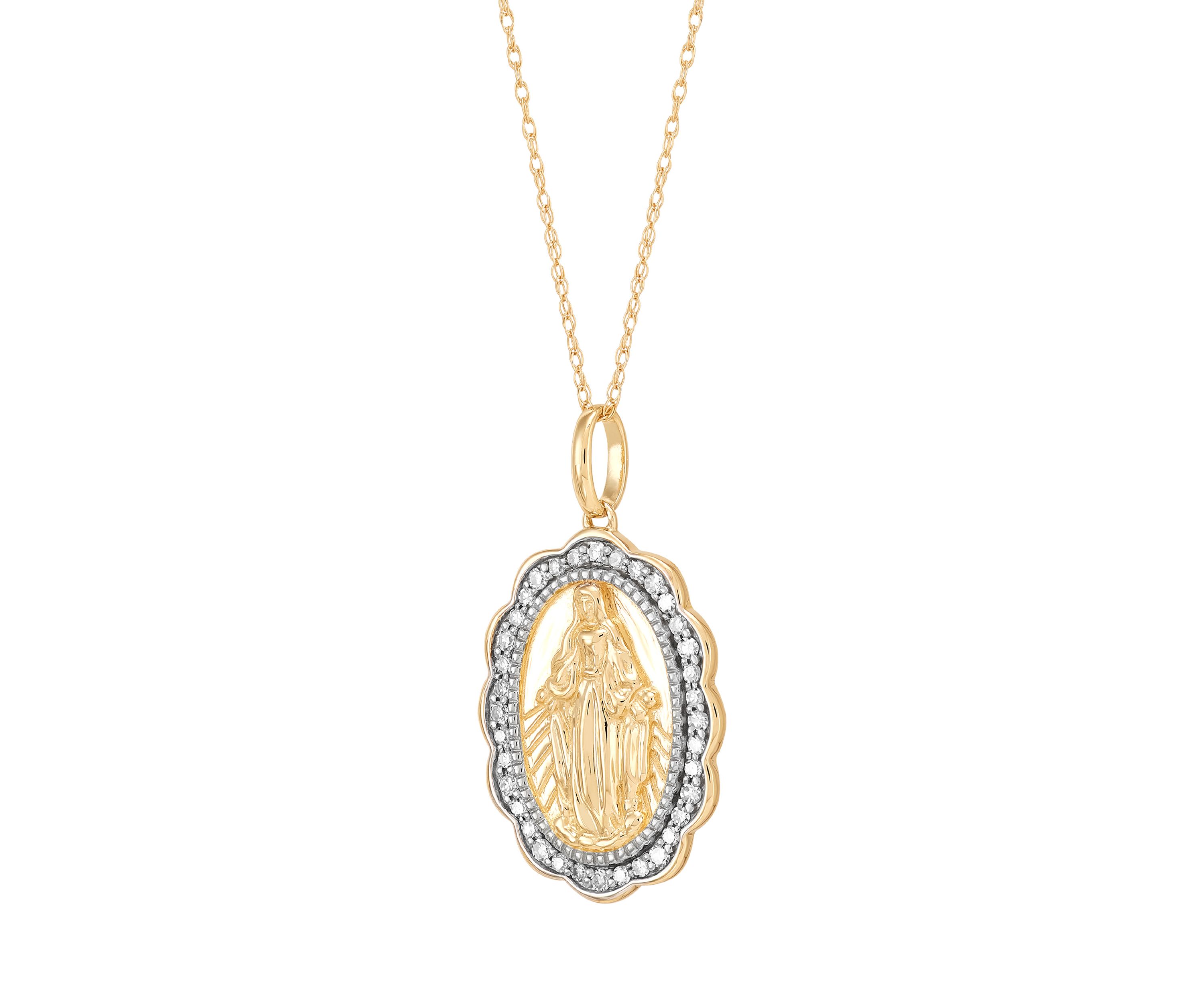 1/4 ct. t.w. Lab Grown Diamond Virgin Mary Pendant with 18" Rope Chain in 10K Yellow Gold
