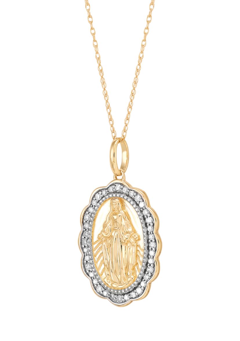 1/4 ct. t.w. Lab Grown Diamond Virgin Mary Pendant with 18" Rope Chain in 10K Yellow Gold