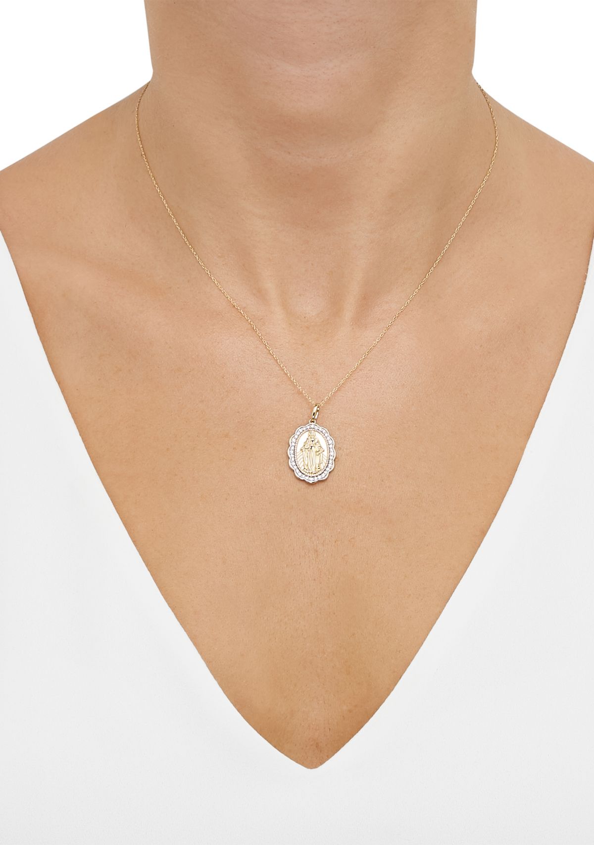 1/4 ct. t.w. Lab Grown Diamond Virgin Mary Pendant with 18" Rope Chain in 10K Yellow Gold