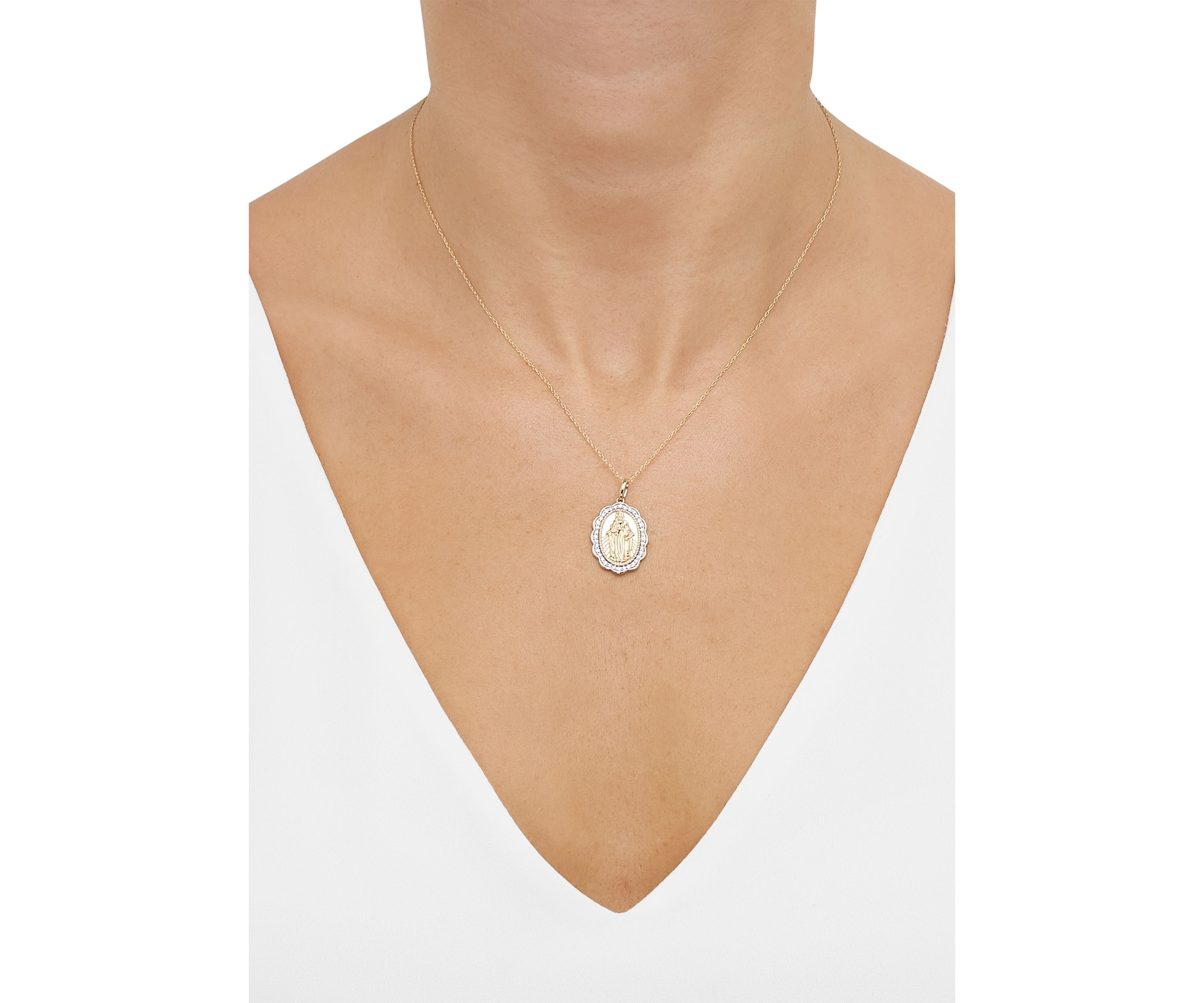 1/4 ct. t.w. Lab Grown Diamond Virgin Mary Pendant with 18" Rope Chain in 10K Yellow Gold