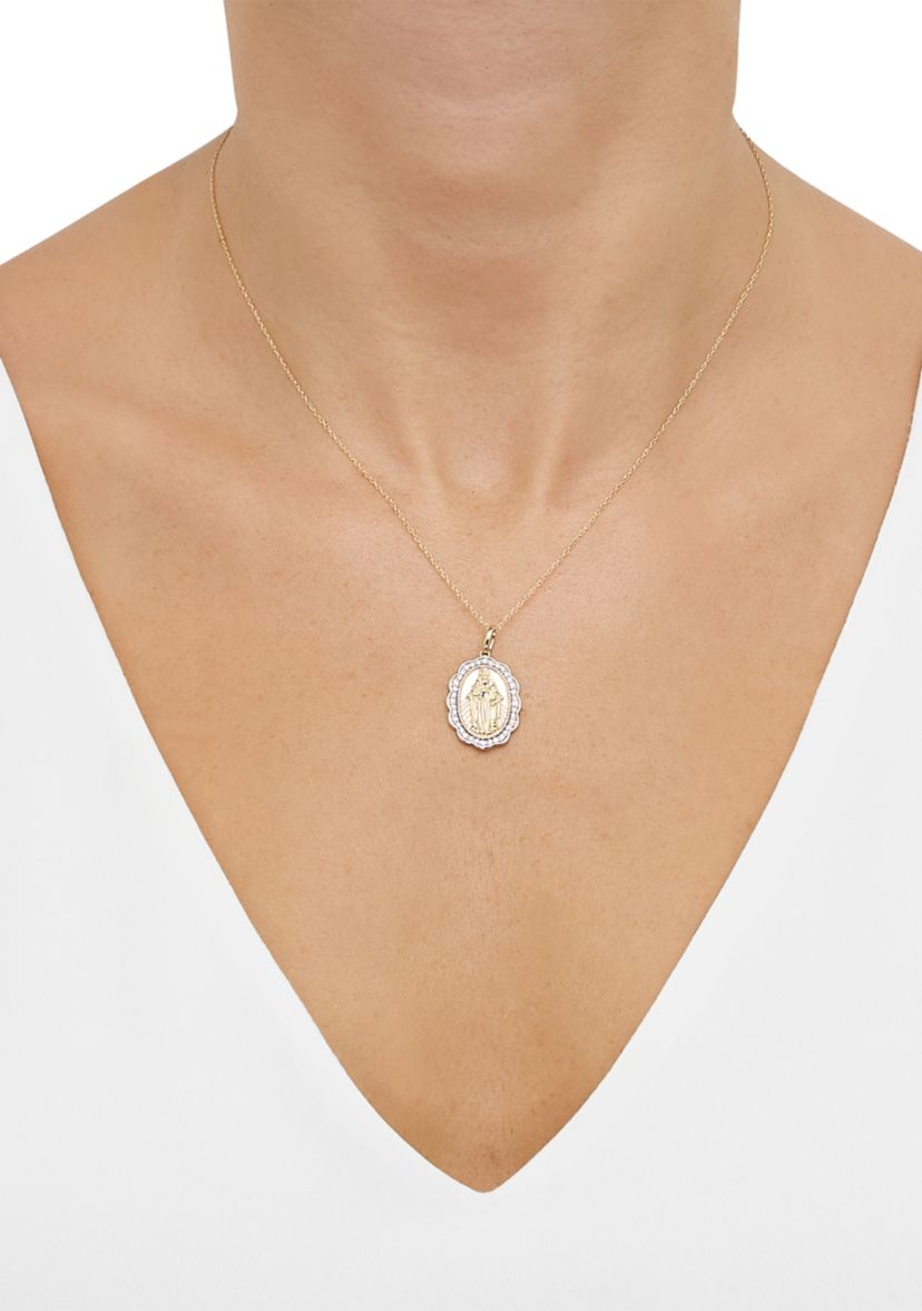 1/4 ct. t.w. Lab Grown Diamond Virgin Mary Pendant with 18" Rope Chain in 10K Yellow Gold