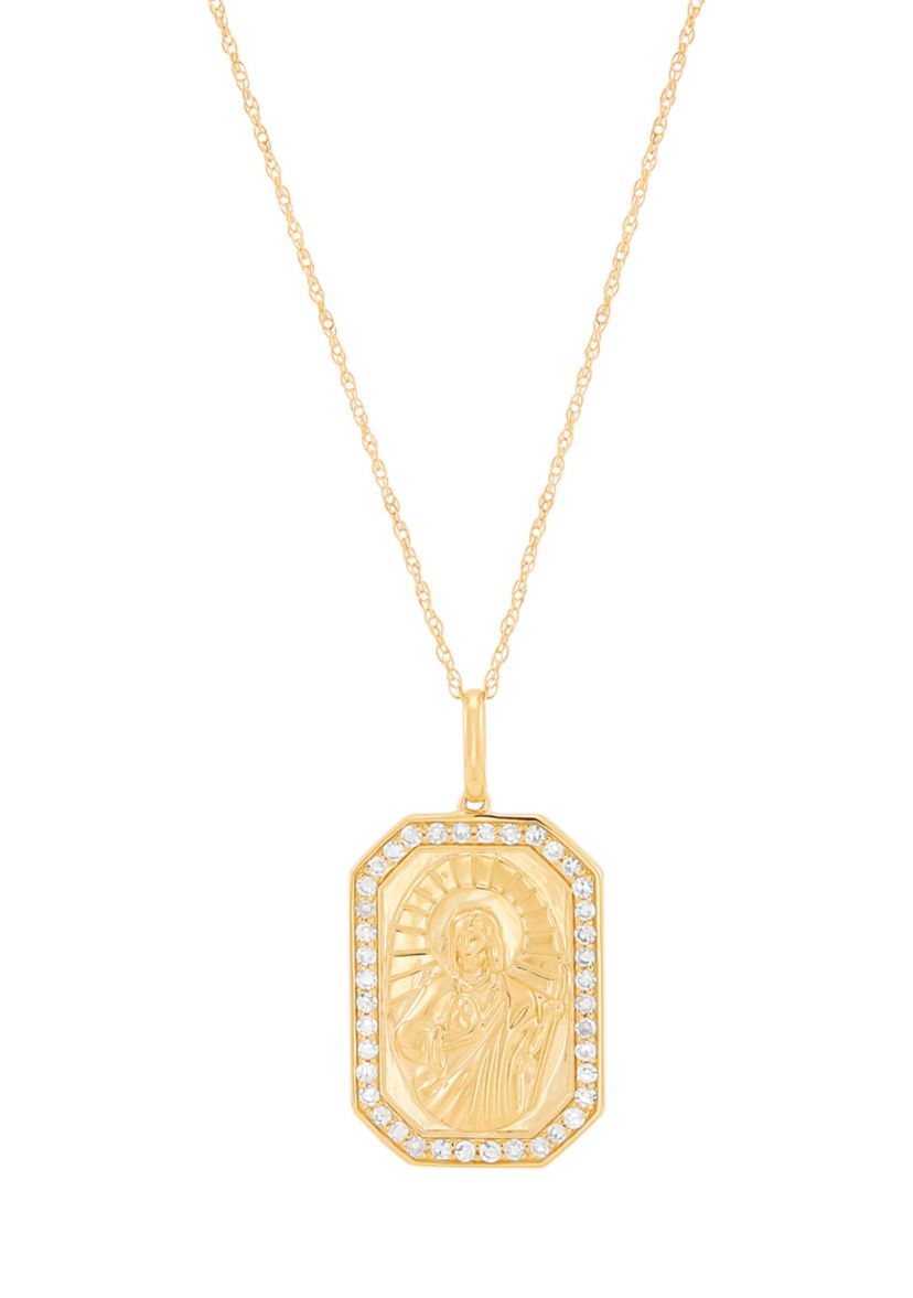1/4 ct. t.w. Lab Grown Diamond Religious Pendant with 18" Rope Chain in 10K Yellow Gold