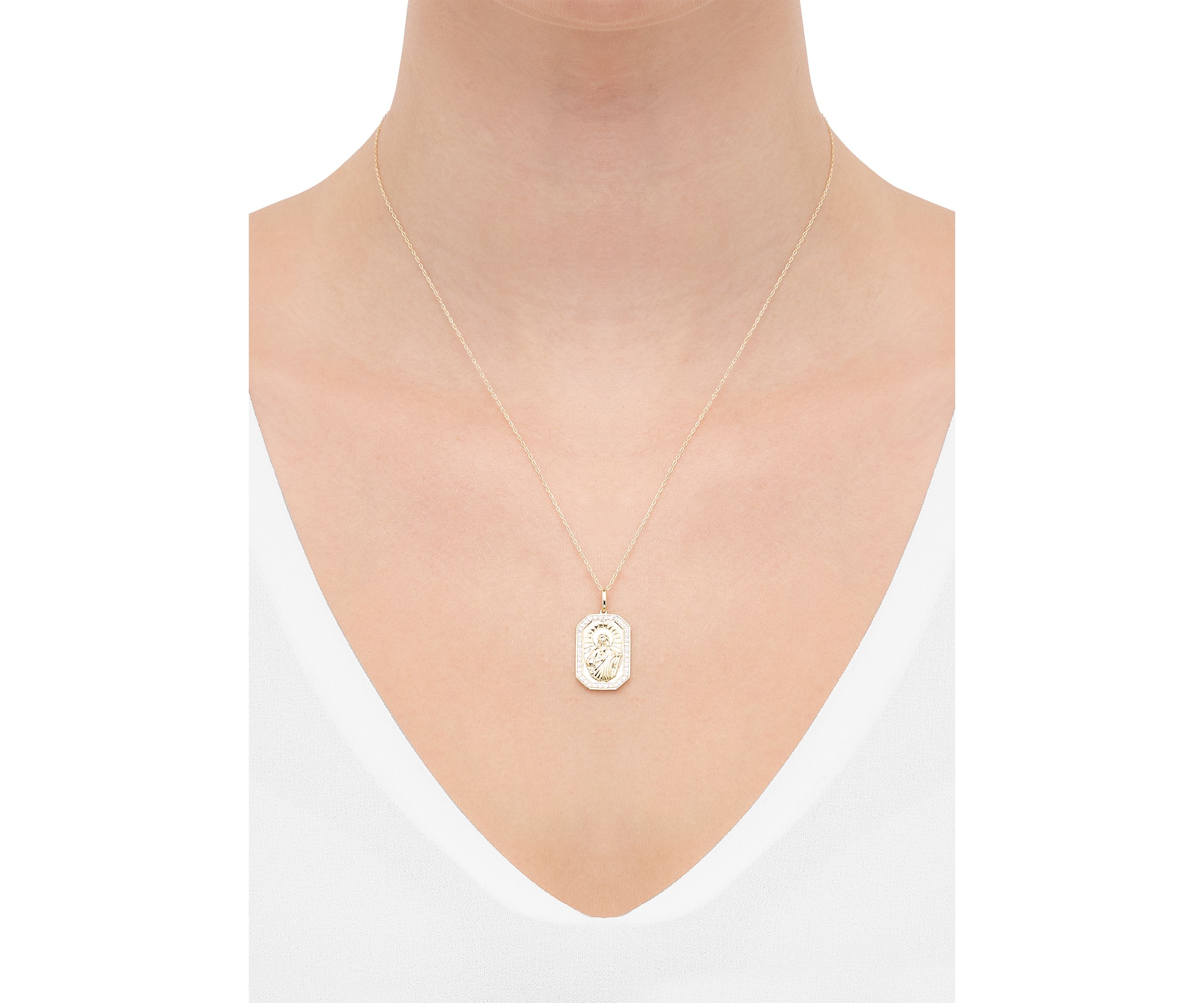 1/4 ct. t.w. Lab Grown Diamond Religious Pendant with 18" Rope Chain in 10K Yellow Gold