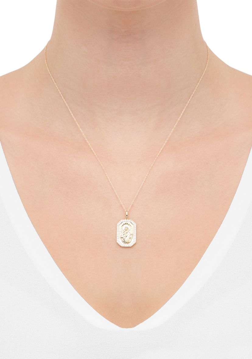 1/4 ct. t.w. Lab Grown Diamond Religious Pendant with 18" Rope Chain in 10K Yellow Gold