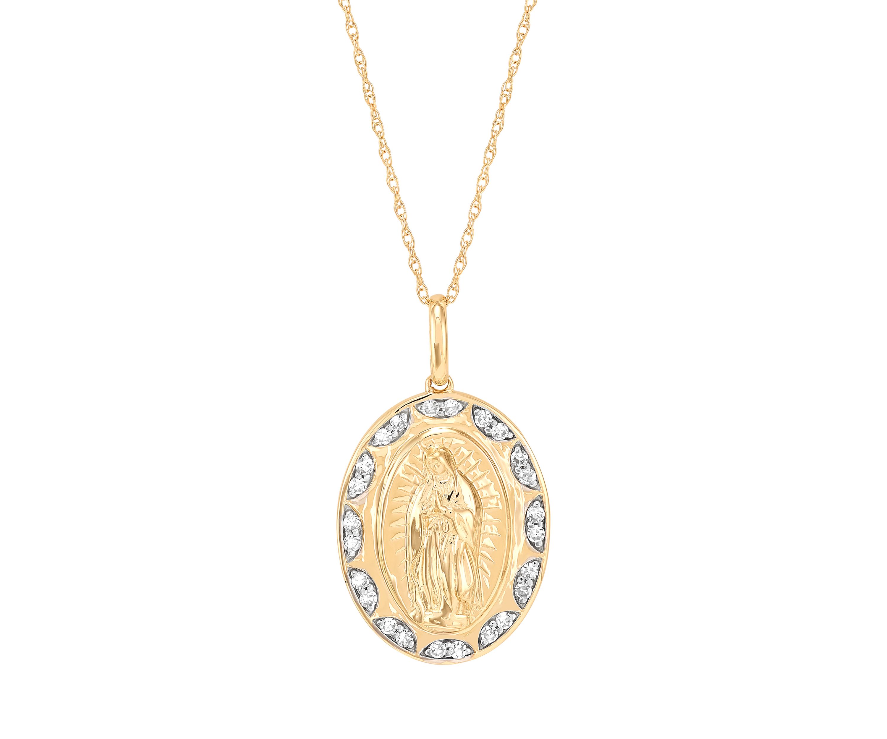 1/5 ct. t.w. Lab Grown Diamond Guadalupe Pendant with 18" Rope Chain in 10K Yellow Gold