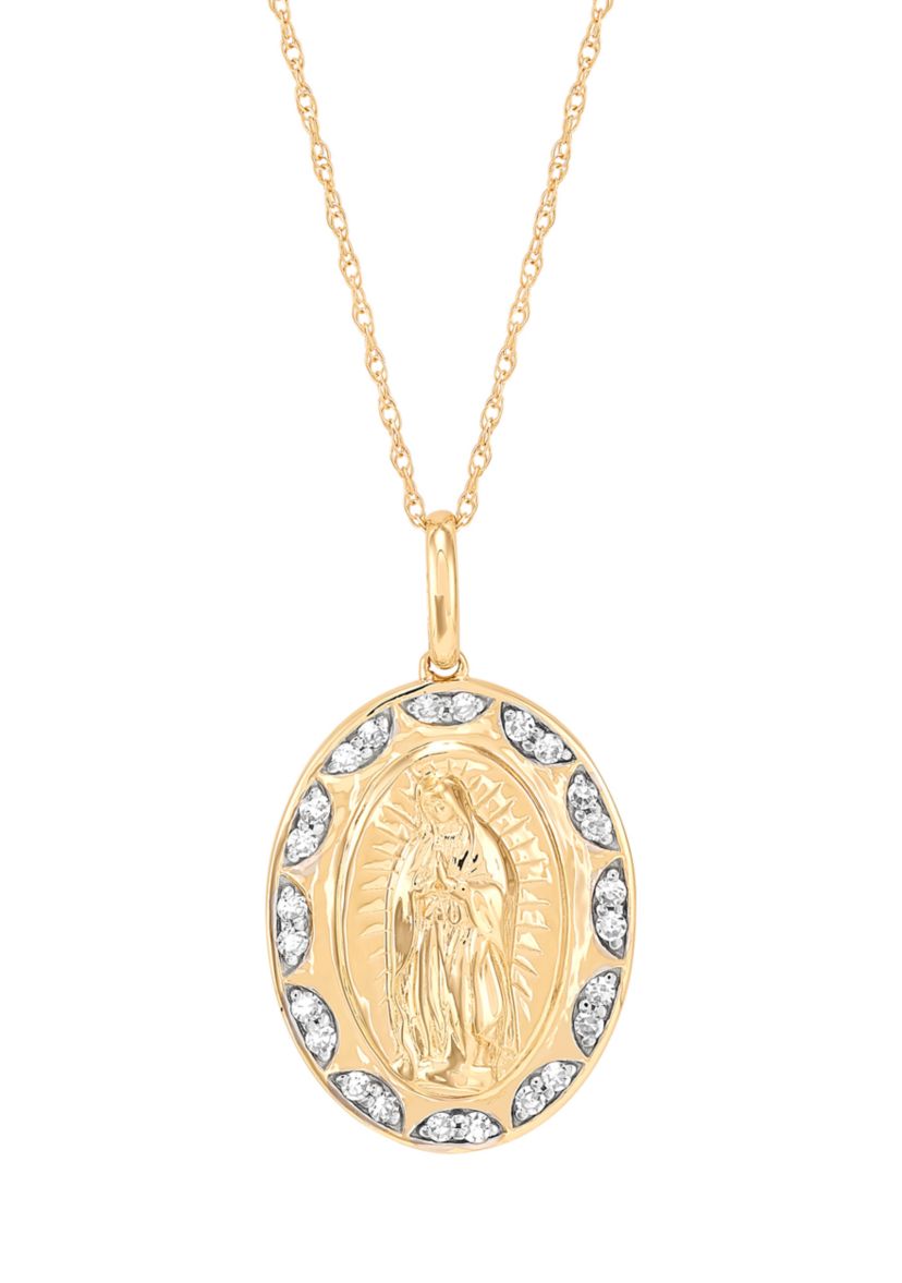 1/5 ct. t.w. Lab Grown Diamond Guadalupe Pendant with 18" Rope Chain in 10K Yellow Gold